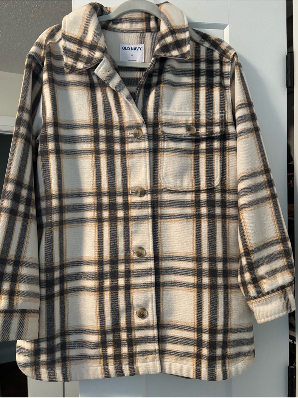 Old Navy Cream Plaid Shacket Jacket